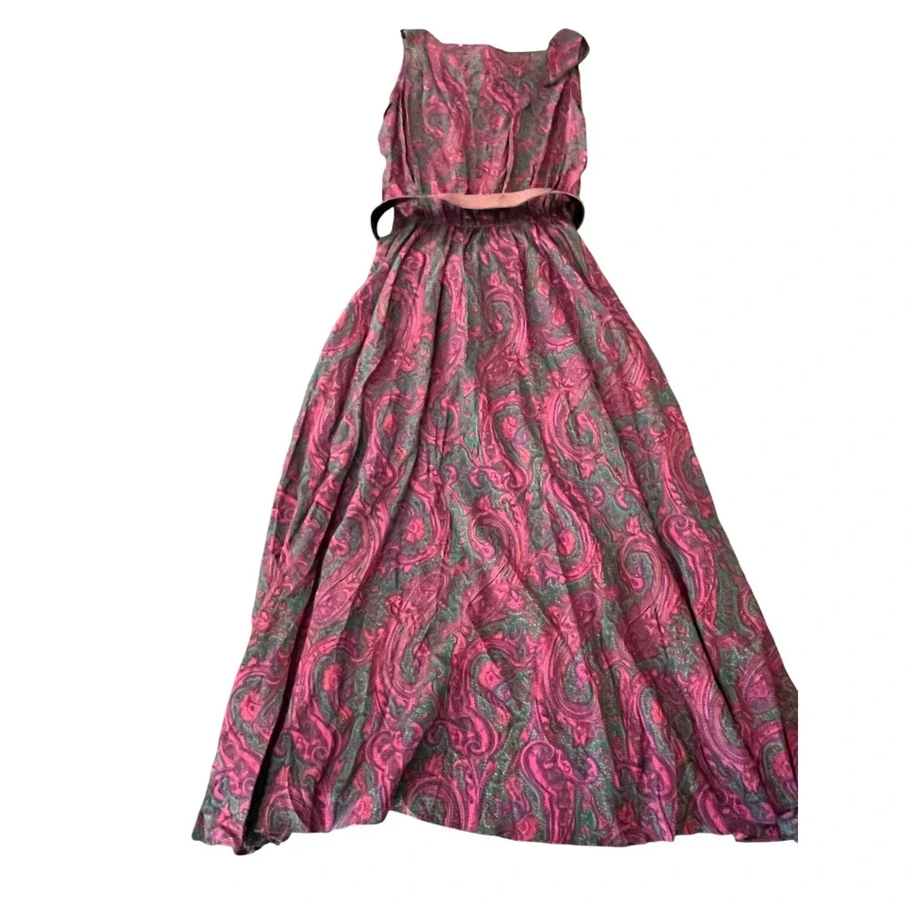 Patty O'Neil Vintage Paisley Dress Set with Cropped Jacket and Belt Pink Green 8